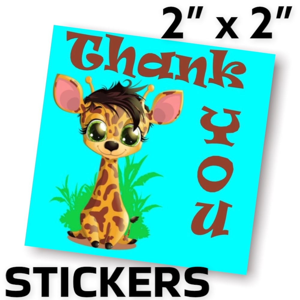 200 (2x2 Inch) Square Stickers, Baby Giraffe, High Gloss, Thank You PRICE FIRM